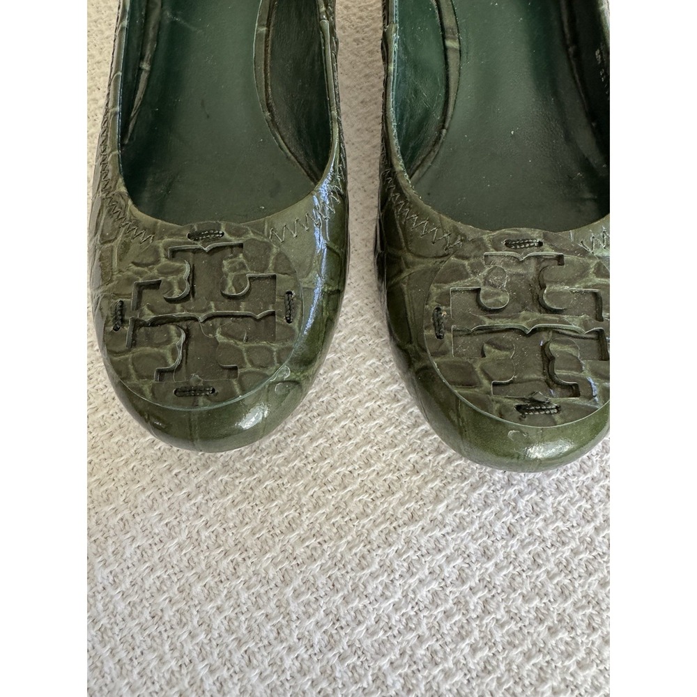 Tory Burch Green Crocodile Wedge Shoes Size 7